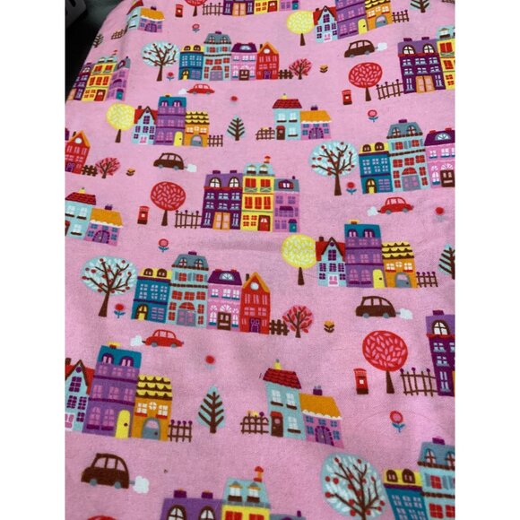 Joann Exclusive Pink Flannel Fabric Colorful Houses & Cars 1 yard 42" wide - Picture 1 of 4